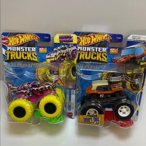 Hot Wheels Monster Trucks Set - Pink, Yellow, Orange, Blue